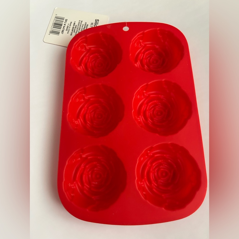 New Red & Pink Silicone Mold Brand 10.7" Long x 6.9" Wide Six Red Roses